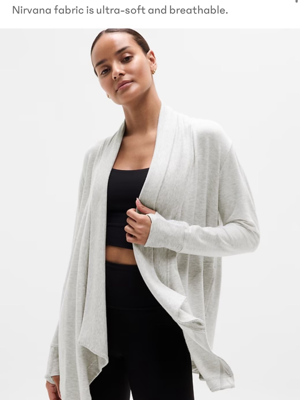 Athleta Light Gray Open-Front Draped Cardigan
